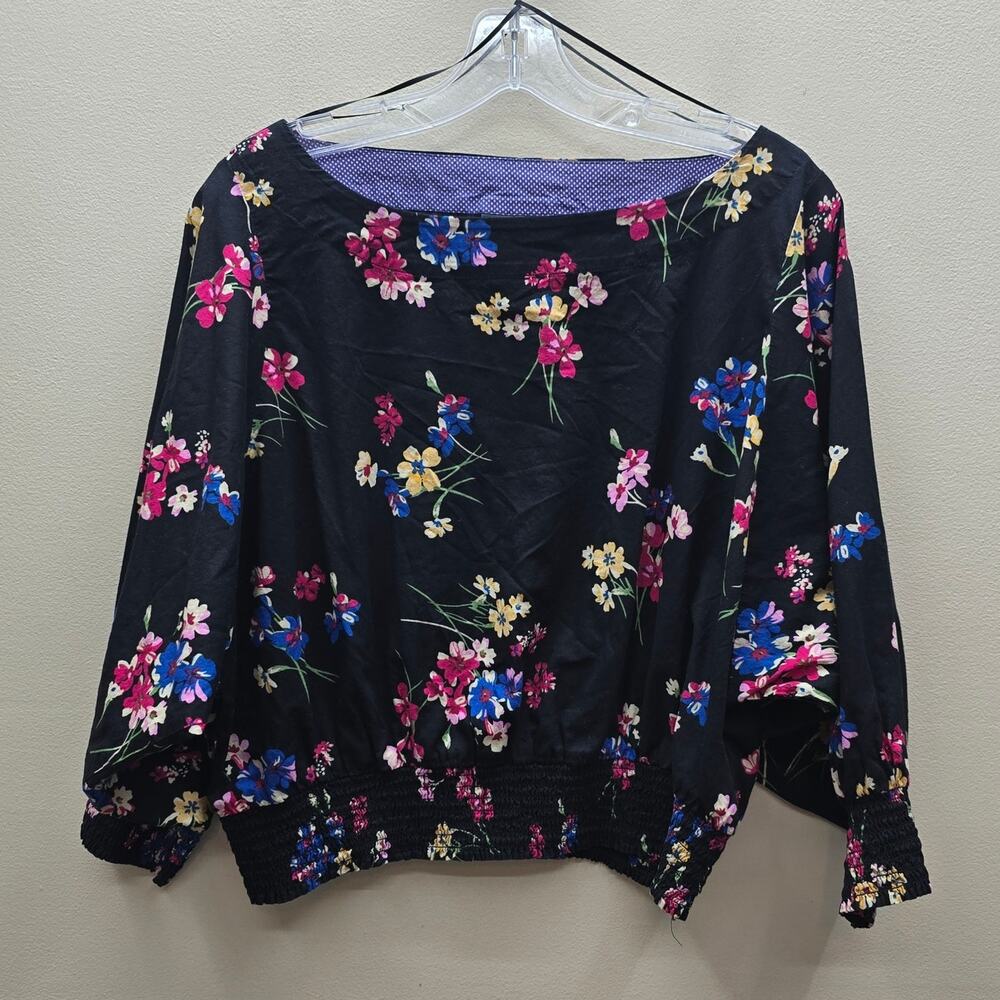 Maeve by Anthropologie Floral Cotton Adelaide Blouse Top Bohemian Black SZ Small